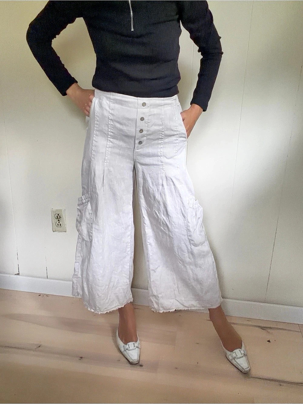XCVI Wide Leg Cargo Pants in cream boho gaucho
